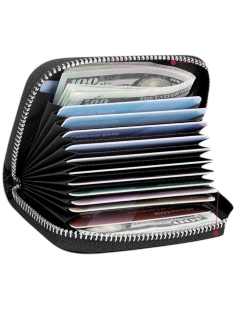 Arae Men’s Black RFID Blocking Zip Around Credit Card Wallet Size OS